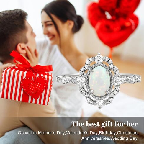 925 Sterling Silver Genuine Opal Engagement Rings for Women Center 1.5 Carat Oval Shaped Vintage Opal Birthstone Rings with Moissanite for Wedding Anniversary in Saudi Arabia