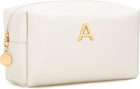 Gifts for Women Bridesmaid Gifts Personalized Initial Makeup Bag PU Leather Cosmetic Waterproof Travel Toiletry Bag (A) in Saudi Arabia