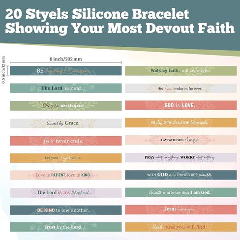 Bucherry 20 Pcs Christian Bracelets Bible Verse Rubber Bracelets, Religious Jesus Silicone Wristbands Bulk for Men Women Kids Party Favor Church Gifts Sunday School Supplies in Saudi Arabia
