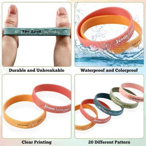 Bucherry 20 Pcs Christian Bracelets Bible Verse Rubber Bracelets, Religious Jesus Silicone Wristbands Bulk for Men Women Kids Party Favor Church Gifts Sunday School Supplies in Saudi Arabia