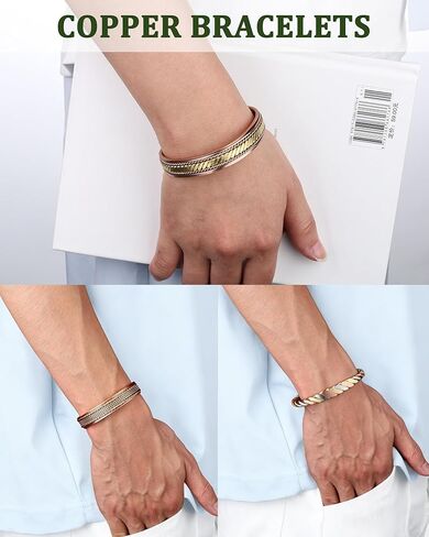 MagEnergy Copper Bracelets for Women Men, Set of 3 Pcs, Magnetic Therapy, Handmade 100% Copper Cuff Bracelet, Jewelry Gift Box in Saudi Arabia