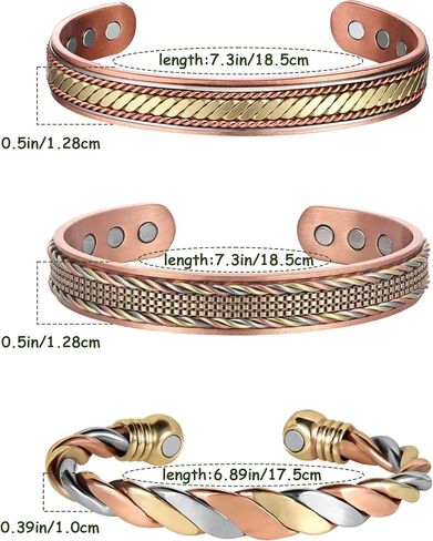 MagEnergy Copper Bracelets for Women Men, Set of 3 Pcs, Magnetic Therapy, Handmade 100% Copper Cuff Bracelet, Jewelry Gift Box in Saudi Arabia