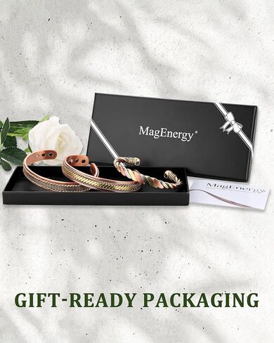 MagEnergy Copper Bracelets for Women Men, Set of 3 Pcs, Magnetic Therapy, Handmade 100% Copper Cuff Bracelet, Jewelry Gift Box in Saudi Arabia