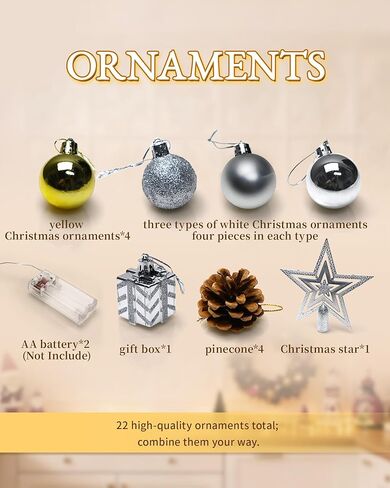 Mini Christmas Tree,24 inch Prelit Christmas Trees,Small Christmas Tree with Lights,Table Top Xmas Tree with Star Treetop and Hanging Ornament,Christmas Decorations Indoor for Home, Office, Holiday in Saudi Arabia