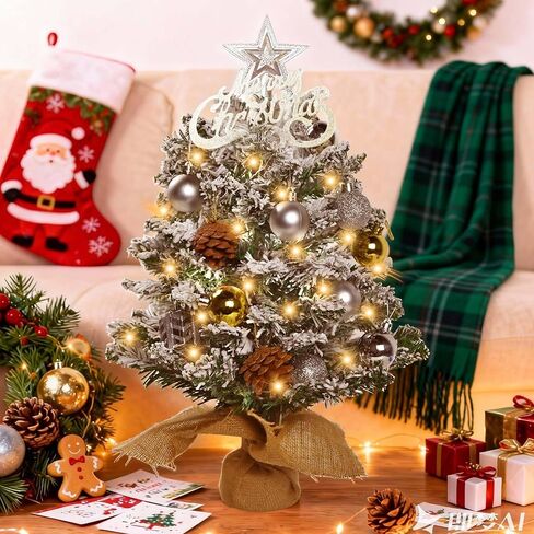 Mini Christmas Tree,24 inch Prelit Christmas Trees,Small Christmas Tree with Lights,Table Top Xmas Tree with Star Treetop and Hanging Ornament,Christmas Decorations Indoor for Home, Office, Holiday in Saudi Arabia