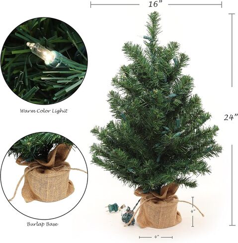 2' Small Christmas Tree with Burlap Base | Realistic Christmas Green Tips | Indoor/Outdoor Use | Holiday & Christmas Décor | Office Tree | Perfect for Kids, Children Bedroom Tree in Saudi Arabia