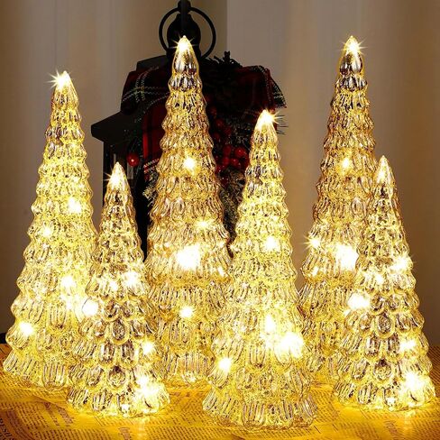 Riakrum 6 Pack Glass Christmas Tree Glass Tabletop Light up Christmas Tree for Xmas Living Room Home Decor Fireplace Mantel Tabletop Party Decor(Silver,Vivid) in Saudi Arabia