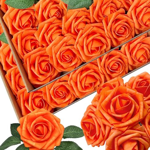 50pcs Emerald Green Artificial Flowers Foam Fake Dark Hunt Green Rose with Stems 12 Leaves Real Looking Faux Roses for Wedding Bouquets Bridal Shower Centerpieces Arrangements Party Tables Decoration in Saudi Arabia