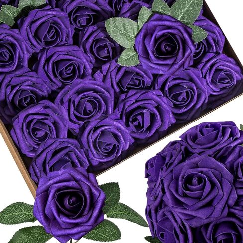 50pcs Emerald Green Artificial Flowers Foam Fake Dark Hunt Green Rose with Stems 12 Leaves Real Looking Faux Roses for Wedding Bouquets Bridal Shower Centerpieces Arrangements Party Tables Decoration in Saudi Arabia