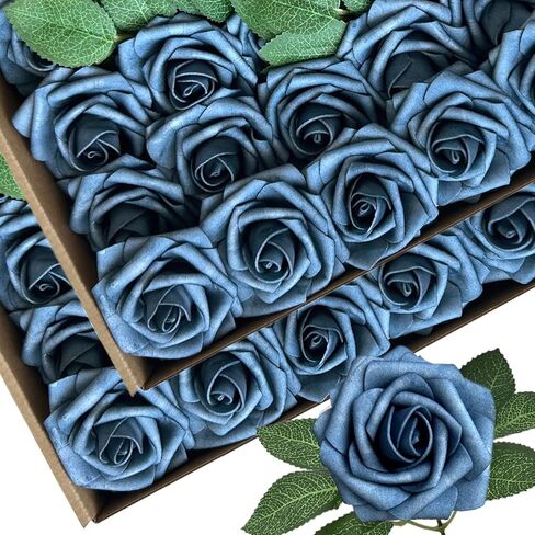 50pcs Emerald Green Artificial Flowers Foam Fake Dark Hunt Green Rose with Stems 12 Leaves Real Looking Faux Roses for Wedding Bouquets Bridal Shower Centerpieces Arrangements Party Tables Decoration in Saudi Arabia