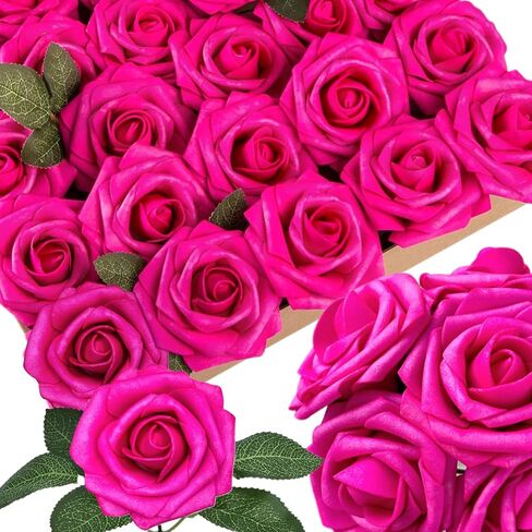 50pcs Emerald Green Artificial Flowers Foam Fake Dark Hunt Green Rose with Stems 12 Leaves Real Looking Faux Roses for Wedding Bouquets Bridal Shower Centerpieces Arrangements Party Tables Decoration in Saudi Arabia