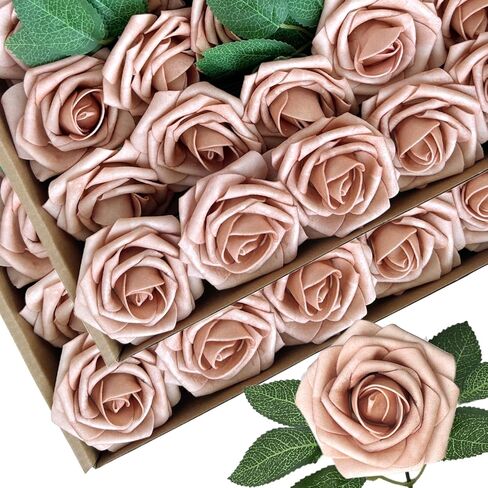 50pcs Emerald Green Artificial Flowers Foam Fake Dark Hunt Green Rose with Stems 12 Leaves Real Looking Faux Roses for Wedding Bouquets Bridal Shower Centerpieces Arrangements Party Tables Decoration in Saudi Arabia