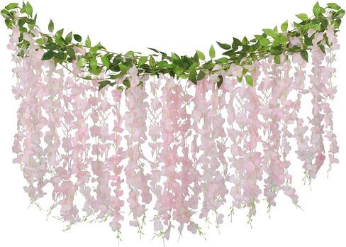 Artificial Flowers Garland for Home Decor, Fake Wisteria Vine Silk Hanging Plant Flower for Room Bathroom Wall Kitchen Bedroom Garden Outdoor Wedding Decor (4, White) in Kuwait