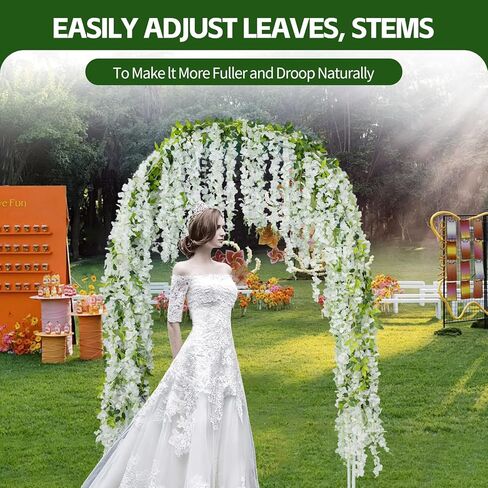 Artificial Flowers Garland for Home Decor, Fake Wisteria Vine Silk Hanging Plant Flower for Room Bathroom Wall Kitchen Bedroom Garden Outdoor Wedding Decor (4, White) in Kuwait