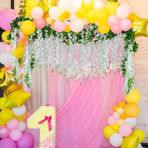 Artificial Flowers Garland for Home Decor, Fake Wisteria Vine Silk Hanging Plant Flower for Room Bathroom Wall Kitchen Bedroom Garden Outdoor Wedding Decor (4, White) in Kuwait