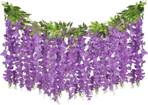 Artificial Flowers Garland for Home Decor, Fake Wisteria Vine Silk Hanging Plant Flower for Room Bathroom Wall Kitchen Bedroom Garden Outdoor Wedding Decor (4, White) in Kuwait