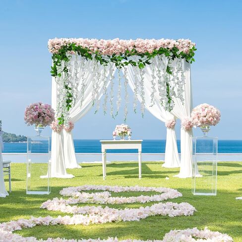 Artificial Flowers Garland for Home Decor, Fake Wisteria Vine Silk Hanging Plant Flower for Room Bathroom Wall Kitchen Bedroom Garden Outdoor Wedding Decor (4, White) in Kuwait