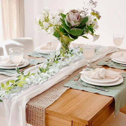 Artificial Flowers Garland for Home Decor, Fake Wisteria Vine Silk Hanging Plant Flower for Room Bathroom Wall Kitchen Bedroom Garden Outdoor Wedding Decor (4, White) in Kuwait