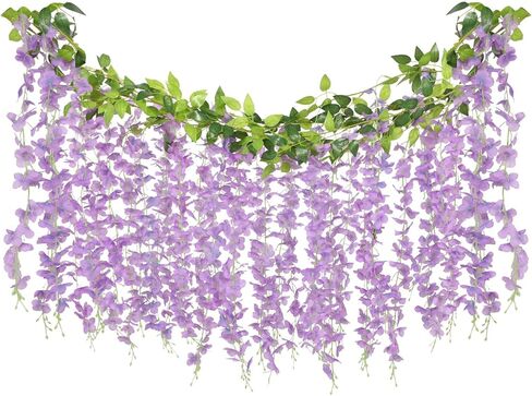 Artificial Flowers Garland for Home Decor, Fake Wisteria Vine Silk Hanging Plant Flower for Room Bathroom Wall Kitchen Bedroom Garden Outdoor Wedding Decor (4, White) in Kuwait