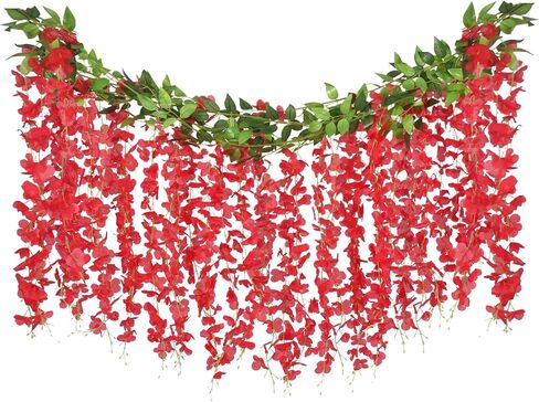 Artificial Flowers Garland for Home Decor, Fake Wisteria Vine Silk Hanging Plant Flower for Room Bathroom Wall Kitchen Bedroom Garden Outdoor Wedding Decor (4, White) in Kuwait
