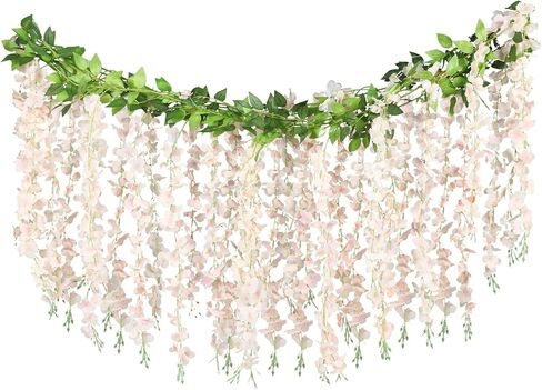 Artificial Flowers Garland for Home Decor, Fake Wisteria Vine Silk Hanging Plant Flower for Room Bathroom Wall Kitchen Bedroom Garden Outdoor Wedding Decor (4, White) in Kuwait