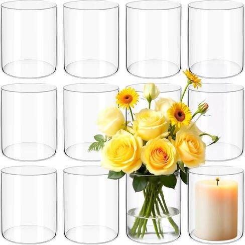 12Pack Glass Cylinder Vases for Centerpieces - 14 Inch Tall Flower Vase for Wedding Decorations, Floating Candle Holder Vase Bulk,Glass Hurricane Candle Holders for Table Shelf, Party, Home Decor in Saudi Arabia