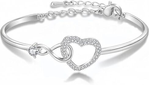 Infinity Heart Bangle Bracelet for Women, Adjustable Love Bangle with Sparkling Stones, 18K Gold Plated Romantic Jewelry Gift for Mom Wife Girlfriend Her on Valentine's Day Christmas Birthday Anniversary in Saudi Arabia
