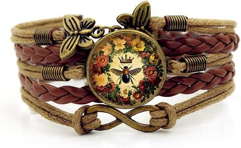 Crown bee Art Bangle Queen Bee glass Cabochon Bracelet,Handmade Bracelet,Charm Bangle Bracelet Jewelry for Women Men (A3, 2CM) in Saudi Arabia