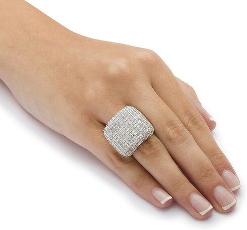 PalmBeach Sterling Silver Round Cubic Zirconia Pave Dome Ring Sizes 6-10 in Saudi Arabia