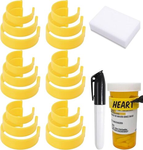18pcs Clips for Pill Bottles,Medicine Bottle Label Clips for Easy Medication Identification,Reusable Pill Bottle Medicine Labels with Marker Pen,Sponge Wipe,Perfect for Home,Travel,Daily Use in Saudi Arabia