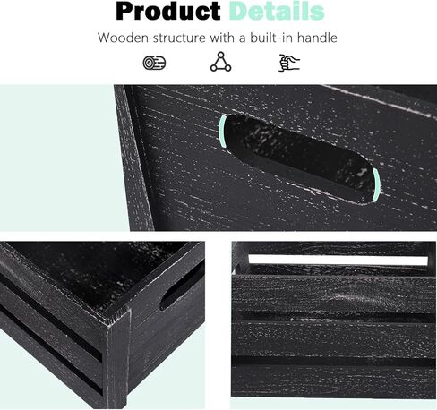Storage Crates 3 Pack Wooden Nesting Crates with Handles,Rustic Storage Container Boxes,Farmhouse Decorative Baskets for Storage,Display,Decor,Black in Saudi Arabia