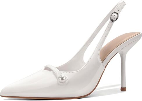 Women's Slingback Heels Closed Toe Pointed Stiletto High Heel Pumps Elegant Dress Shoes for Wedding Party Bride with Pearl in Saudi Arabia