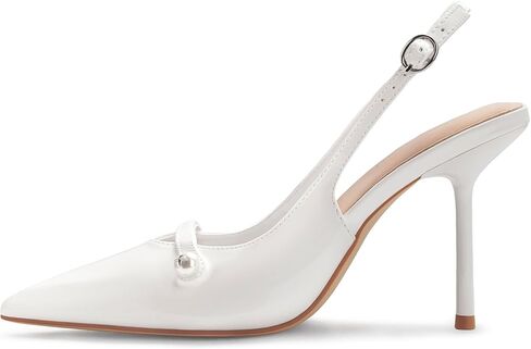 Women's Slingback Heels Closed Toe Pointed Stiletto High Heel Pumps Elegant Dress Shoes for Wedding Party Bride with Pearl in Saudi Arabia