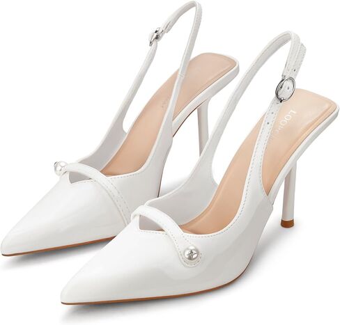 Women's Slingback Heels Closed Toe Pointed Stiletto High Heel Pumps Elegant Dress Shoes for Wedding Party Bride with Pearl in Saudi Arabia