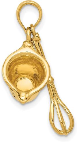 14k Yellow Gold Measuring Cup and Whisk Pendant for Women or Unisex Wear, Culinary Charm Necklace with Lines, Baking Jewelry for Chefs, Cooks, and Food Enthusiasts, Kitchen Tool Design 28 mm x 17 mm in Saudi Arabia
