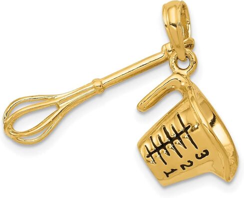 14k Yellow Gold Measuring Cup and Whisk Pendant for Women or Unisex Wear, Culinary Charm Necklace with Lines, Baking Jewelry for Chefs, Cooks, and Food Enthusiasts, Kitchen Tool Design 28 mm x 17 mm in Saudi Arabia