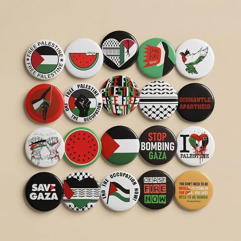 20 قطعة من دبابيس أزرار فلسطين المجانية - شارات معدنية لطية صدر السترة مقاس 44 مم مع علم فلسطين وتصميم نمط، مجموعة بروش دبوس خلفي للسترات والقبعات والحقائب in Saudi Arabia