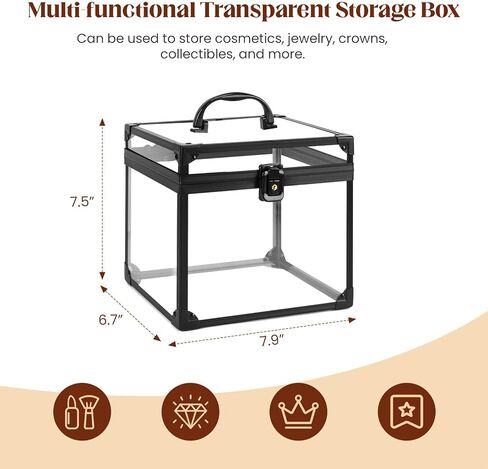 صندوق التاج مقاس 7.9 × 6.7 × 7.5 بوصة، حقيبة مكياج شفافة، منظم مستحضرات التجميل، حقيبة عرض للفنانين من الأكريليك الشفاف ذات سعة كبيرة للزينة أو منضدة الحمام أو خزانة الملابس in Kuwait