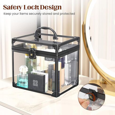 صندوق التاج مقاس 7.9 × 6.7 × 7.5 بوصة، حقيبة مكياج شفافة، منظم مستحضرات التجميل، حقيبة عرض للفنانين من الأكريليك الشفاف ذات سعة كبيرة للزينة أو منضدة الحمام أو خزانة الملابس in Kuwait