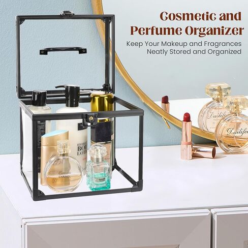 صندوق التاج مقاس 7.9 × 6.7 × 7.5 بوصة، حقيبة مكياج شفافة، منظم مستحضرات التجميل، حقيبة عرض للفنانين من الأكريليك الشفاف ذات سعة كبيرة للزينة أو منضدة الحمام أو خزانة الملابس in Kuwait