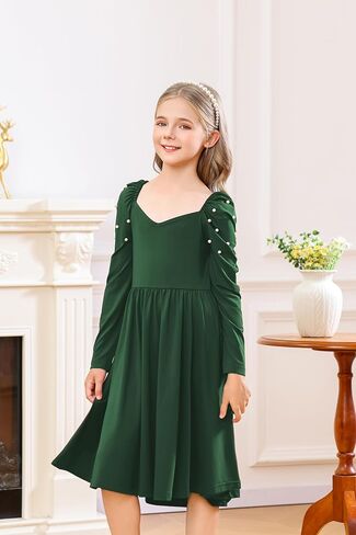 Tiered Ruffle V-Neck Long Sleeves Girls Dress for Plus Size Girl in Saudi Arabia