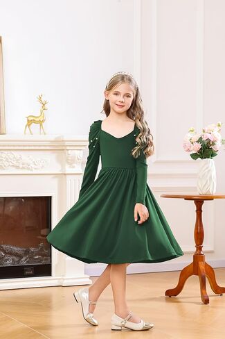 Tiered Ruffle V-Neck Long Sleeves Girls Dress for Plus Size Girl in Saudi Arabia