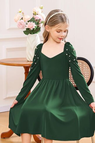 Tiered Ruffle V-Neck Long Sleeves Girls Dress for Plus Size Girl in Saudi Arabia