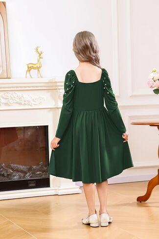 Tiered Ruffle V-Neck Long Sleeves Girls Dress for Plus Size Girl in Saudi Arabia
