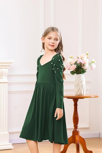 Tiered Ruffle V-Neck Long Sleeves Girls Dress for Plus Size Girl in Saudi Arabia