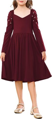 Tiered Ruffle V-Neck Long Sleeves Girls Dress for Plus Size Girl in Saudi Arabia