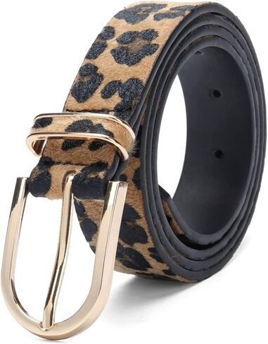 Women's Belt Casual Belt Gold Metal Buckle Trousers Women's Leopard Leather Belt Jeans Accessories in Kuwait