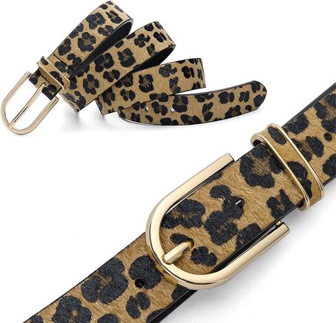 Women's Belt Casual Belt Gold Metal Buckle Trousers Women's Leopard Leather Belt Jeans Accessories in Kuwait