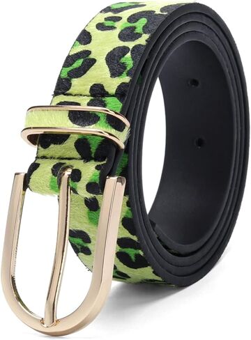 Women's Belt Casual Belt Gold Metal Buckle Trousers Women's Leopard Leather Belt Jeans Accessories in Kuwait