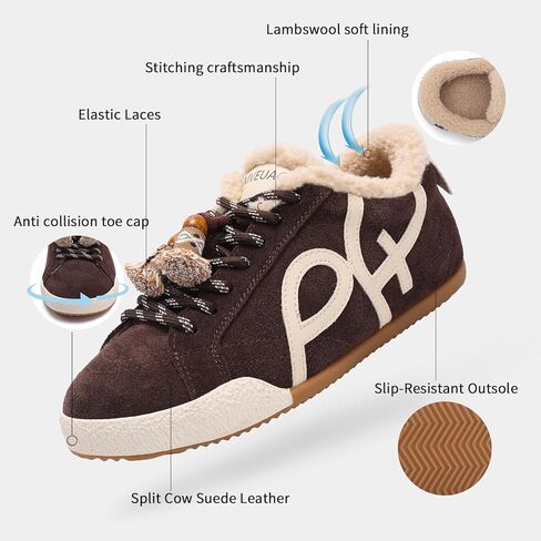 Women's Fashion Sneakers,Genuine Leather Warm shoes–plush wool Insoles,Winter Boots with Fuzz Lined,Comfortable Casual Outdoors in Saudi Arabia